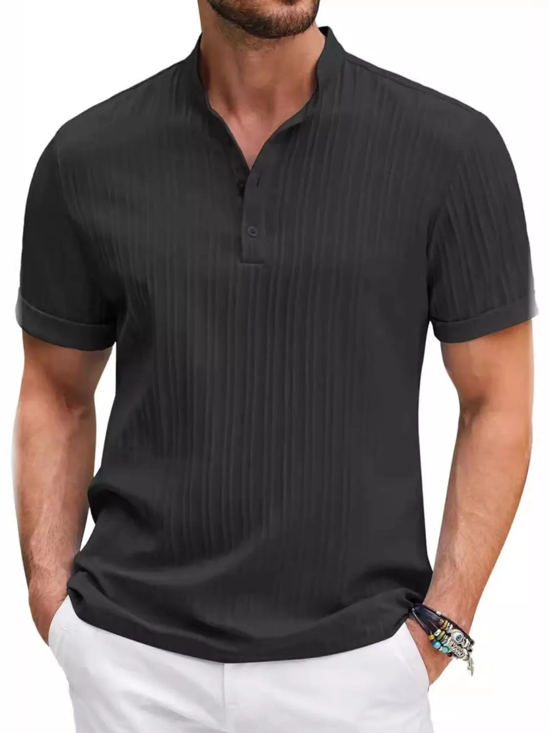 Men's Full Size Button Detail Short Sleeve Polo Plus Size