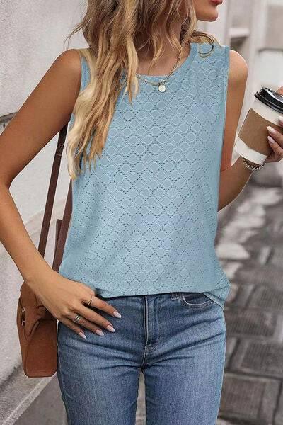 Florira Eyelet Round Neck Tank - Clothes For Her Online Store