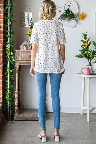 Heimish Full Size Crisscross Ditsy Floral Babydoll Top Plus Size - Clothes For Her Online Store