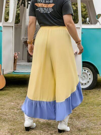 Plus Size Contrast Ruffled Wide Leg Pants - Clothes For Her Online Store