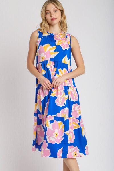 Umgee Full Size Floral Tiered Midi Tank Dress Plus Size - Clothes For Her Online Store