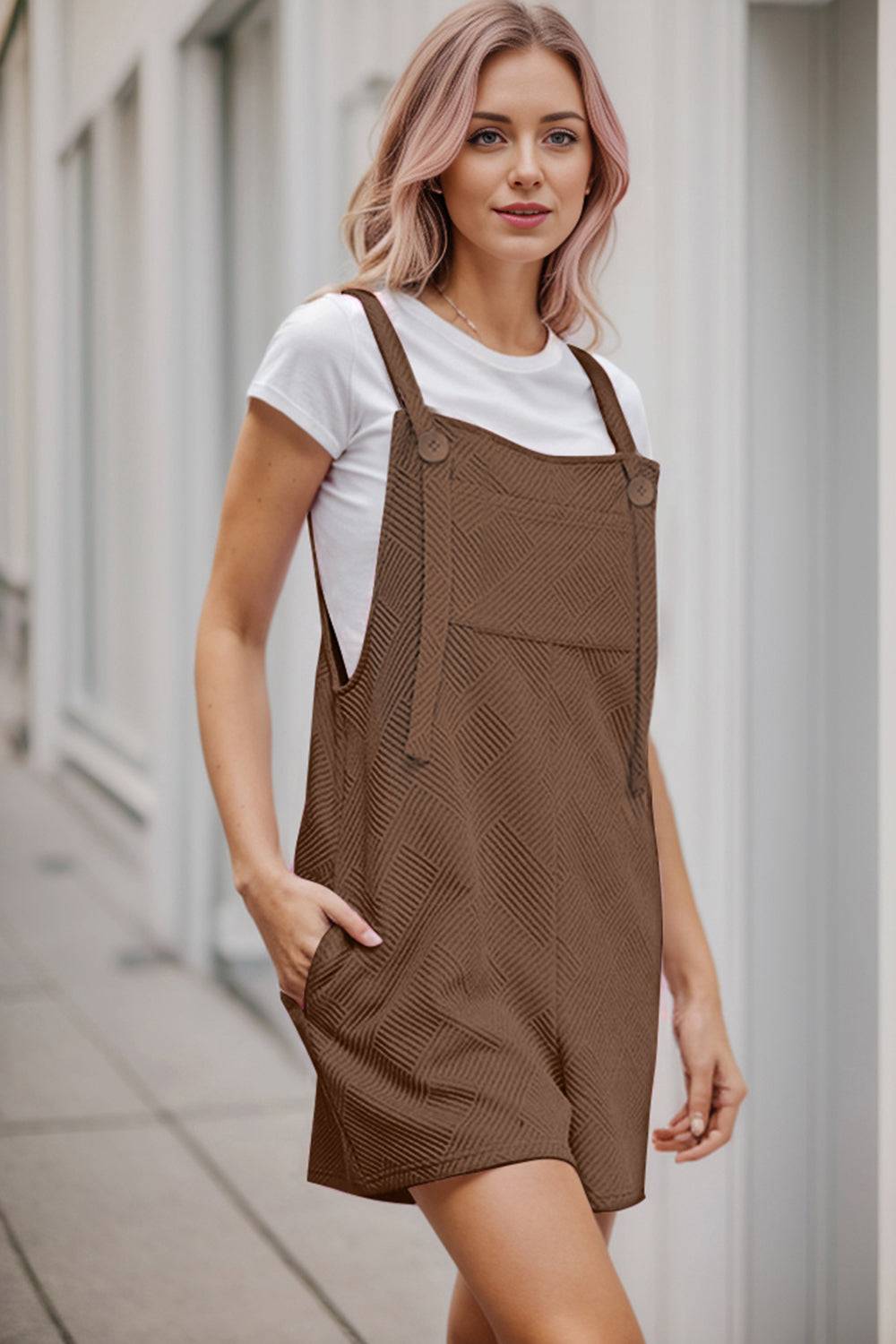 Textured Overall with Pockets - Clothes For Her Online Store