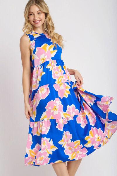 Umgee Full Size Floral Tiered Midi Tank Dress Plus Size - Clothes For Her Online Store