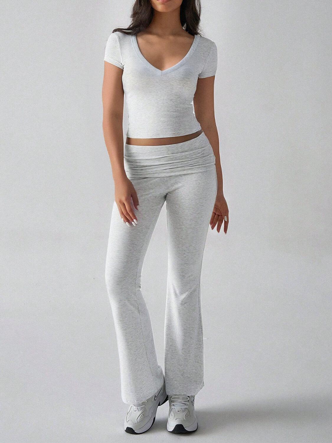 Devine V-Neck Top and Bootcut Leggings Set - Clothes For Her Online Store