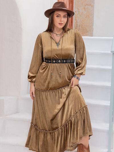 Plus Size Frill Tie Neck Long Sleeve Dress - Clothes For Her Online Store
