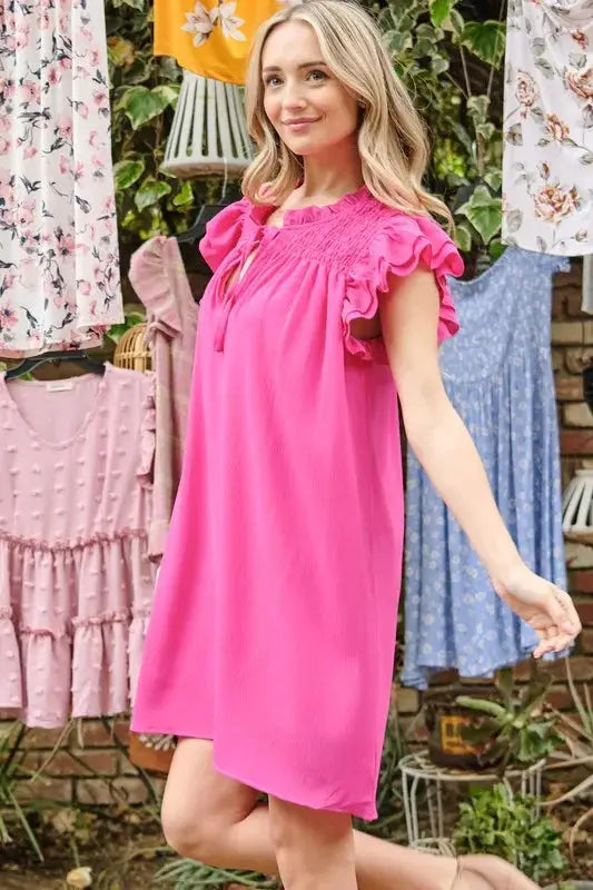 And The Why Ruffle Shoulder Smocked Detailed Dress - Clothes For Her Online Store