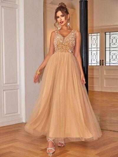 Sequin V-Neck Sleeveless Dress - Clothes For Her Online Store