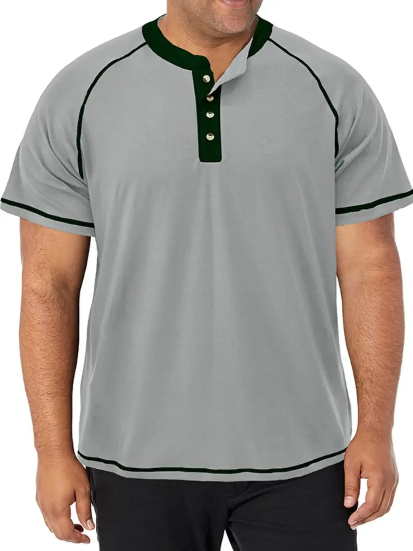 Men's Plus Size Contrast Stitch Henley Polo Shirt