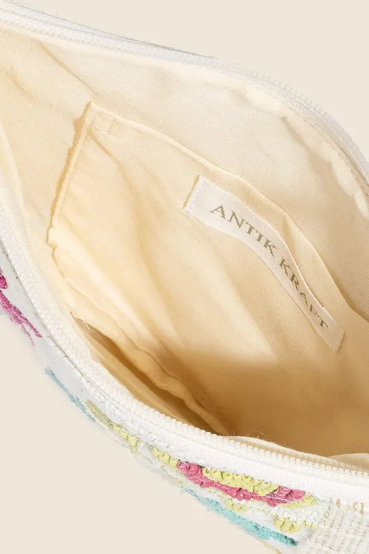 Fame Seed Beaded Eye Pattern Crossbody Bag