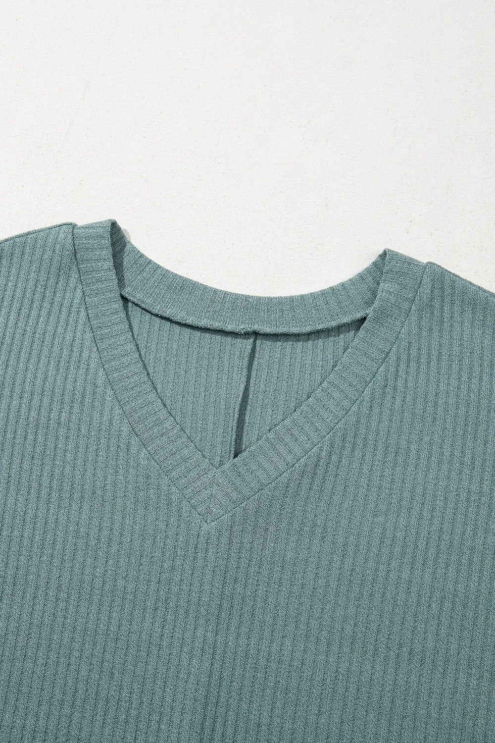 Oversized Ribbed Knit V Neck Dolman Short Sleeve Top