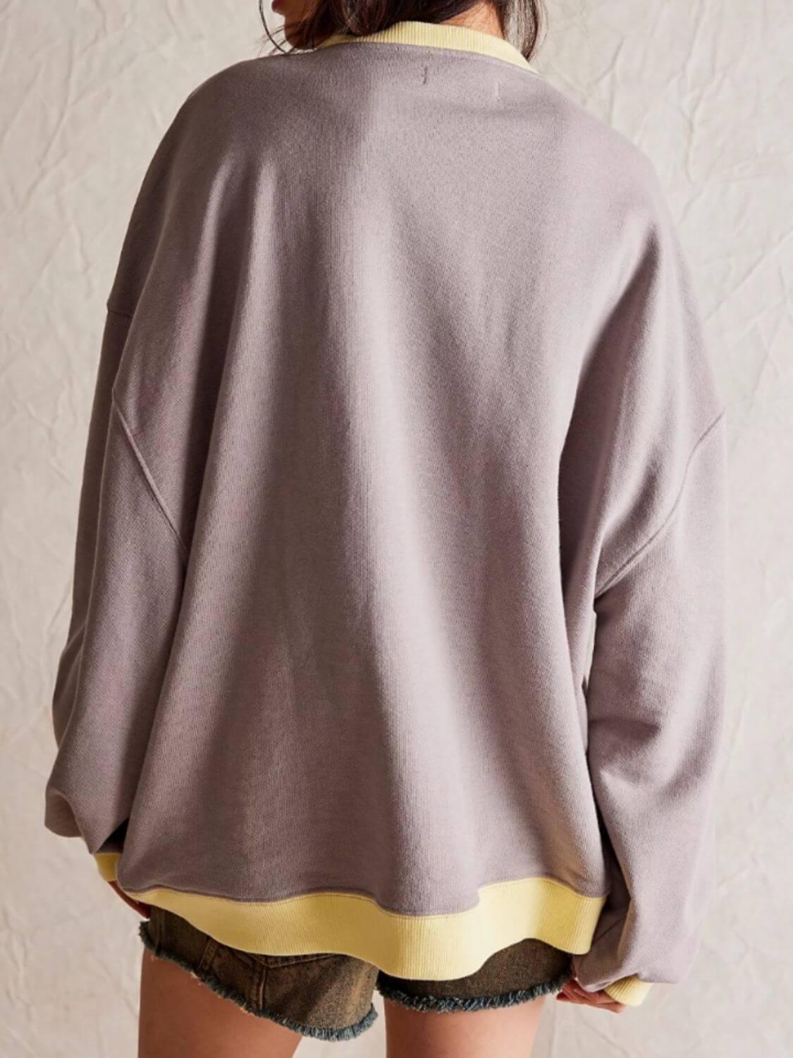 Mandy Contrast Trim Round Neck Long Sleeve Sweatshirt - Clothes For Her Online Store