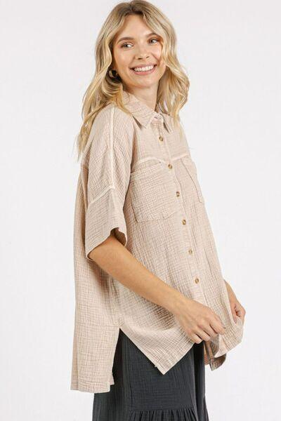 Mittoshop Mineral Wash Gauze Oversized Short Sleeve Shirt - Clothes For Her Online Store