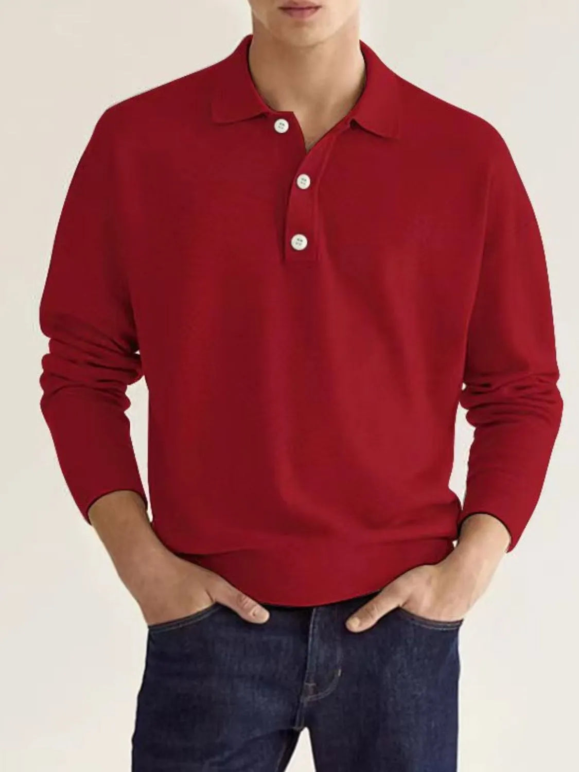 Men's Full Size Button Detail Long Sleeve Polo Plus Size