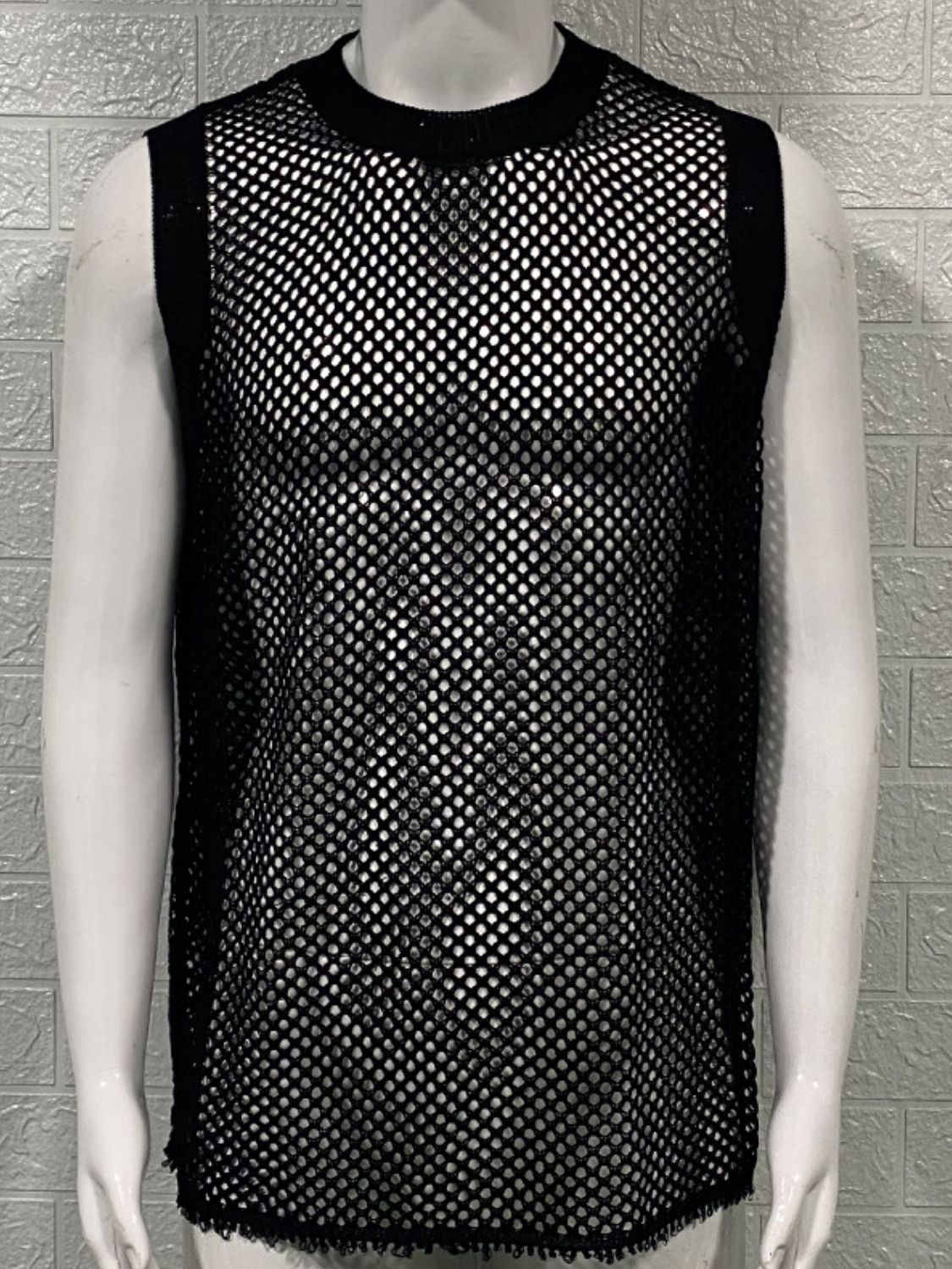 Men's Round Neck Hollow Out Sleeveless Knit Top - Clothes For Her Online Store