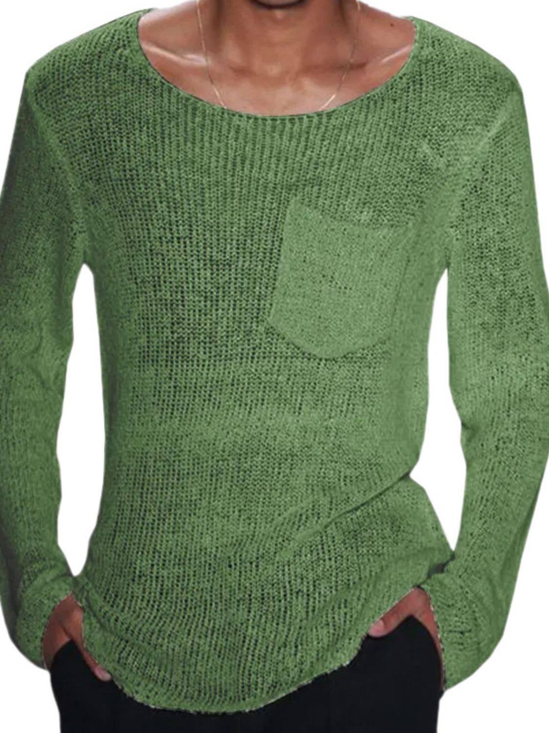 Men's Plus Size Round Neck Long Sleeve Knit T-Shirt - Clothes For Her Online Store