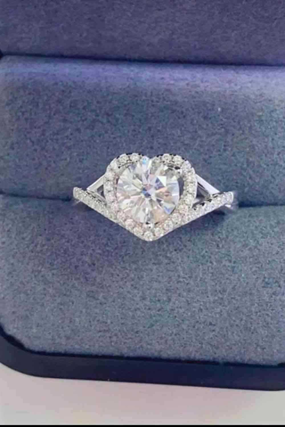 Adored 1 Carat Moissanite 925 Sterling Silver Heart Ring - Clothes For Her Online Store