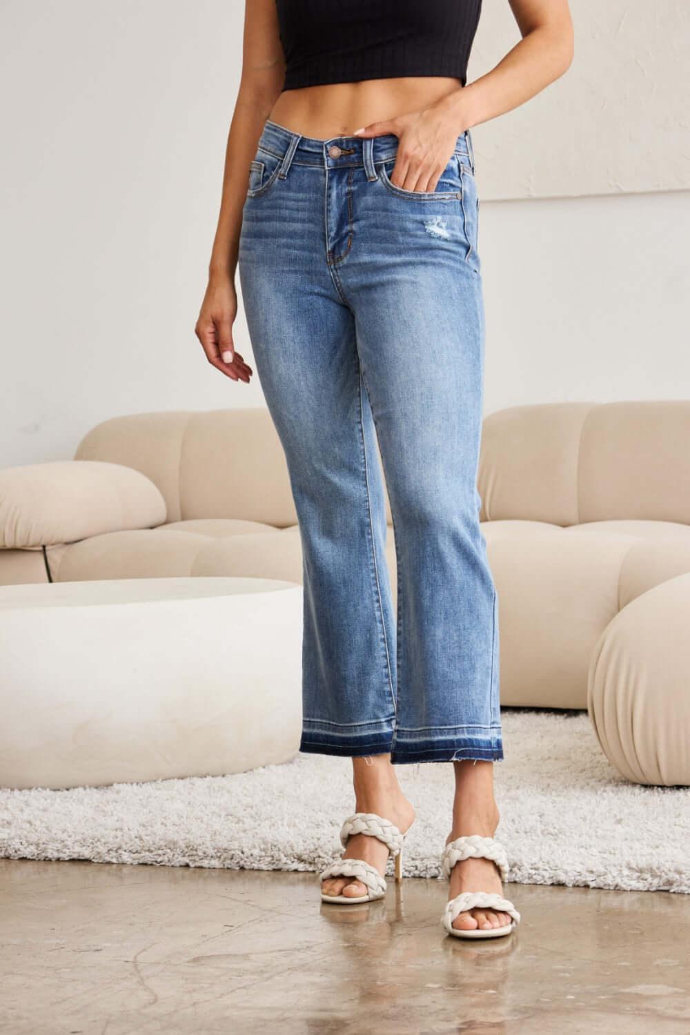 Judy Blue Full Size Release Hem Cropped Bootcut Jeans - Clothes For Her Online Store