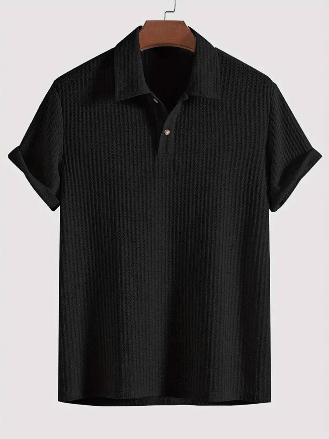 Men's Waffle-Knit Collared Neck Short Sleeve Polo - Clothes For Her Online Store