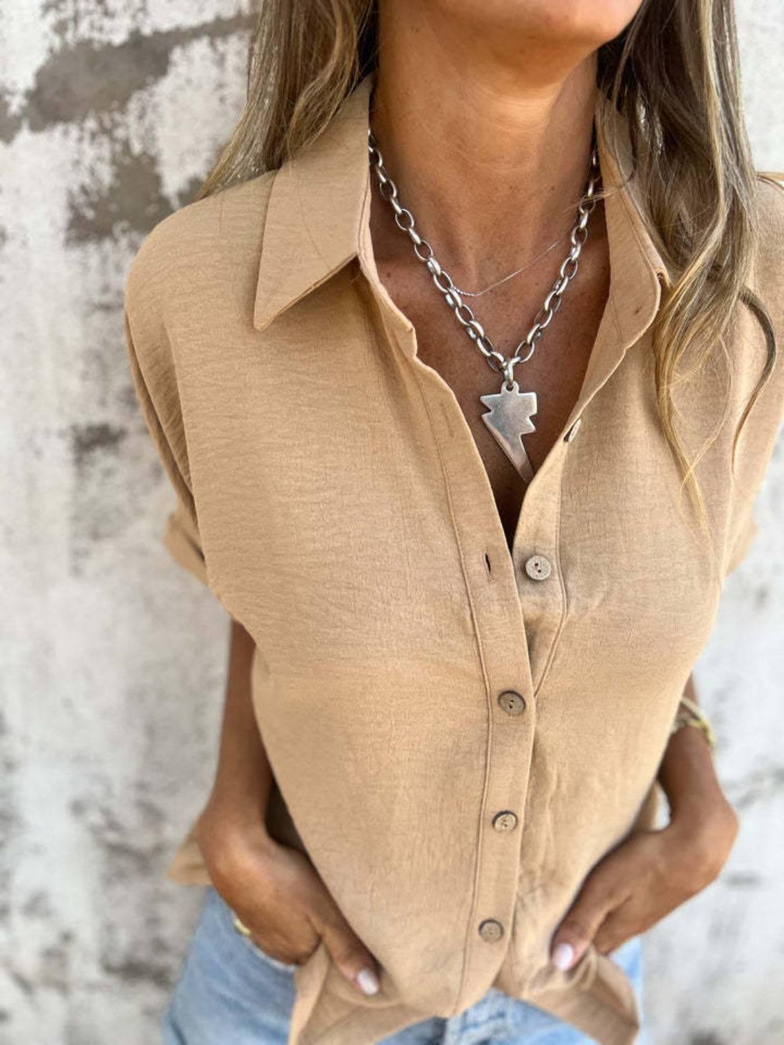 Full Size Button Down Short Sleeve Shirt Plus Size - Clothes For Her Online Store