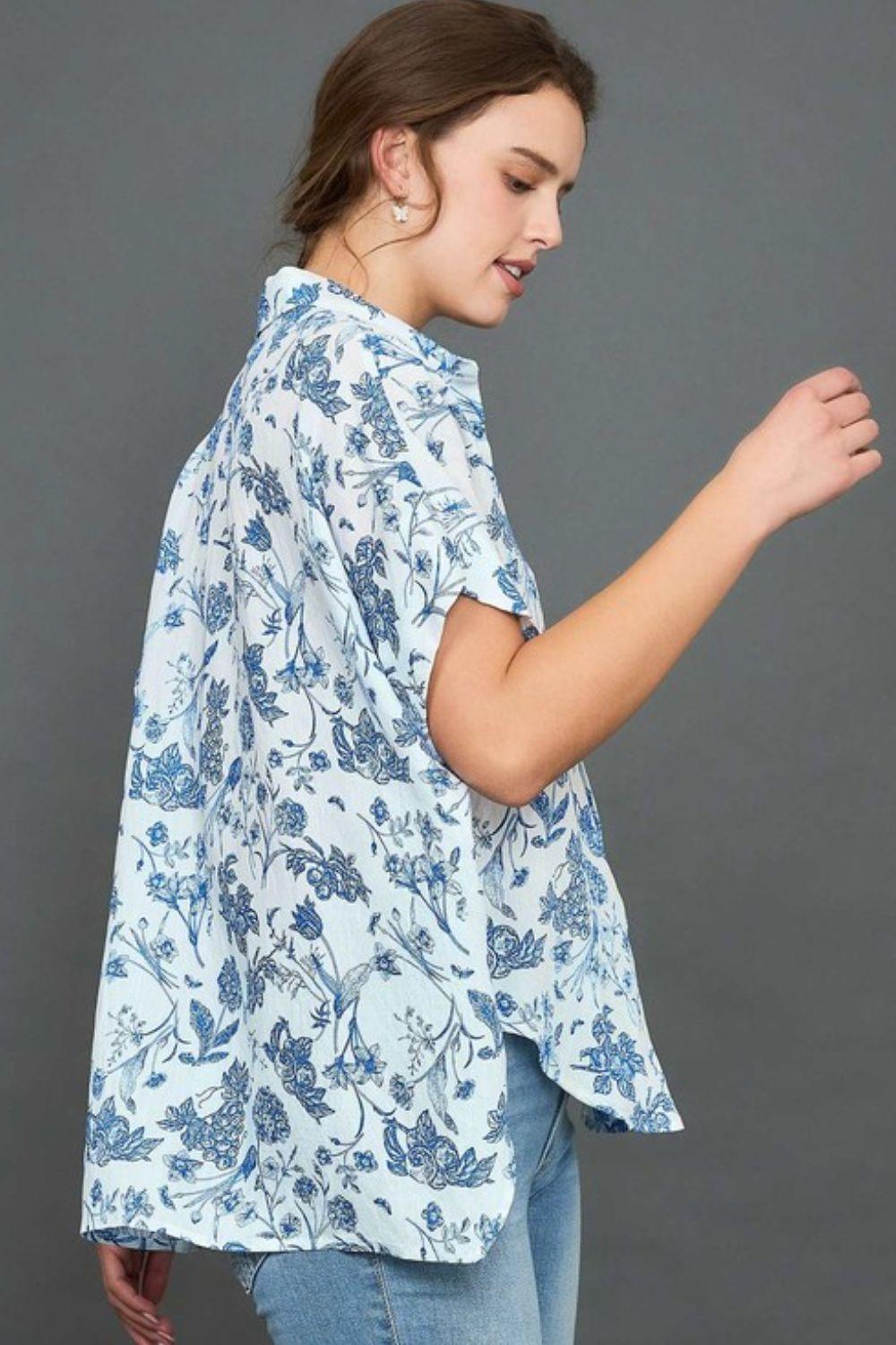 Umgee Full Size Two Tone Floral Print Top Plus Size - Clothes For Her Online Store