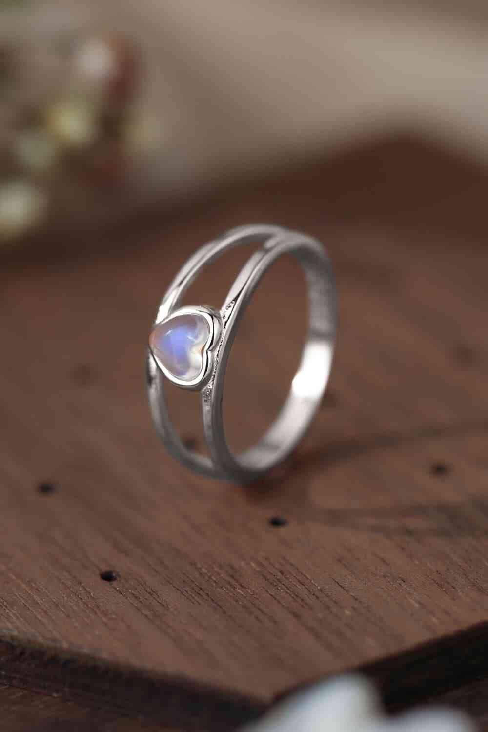 Moonstone Heart 925 Sterling Silver Ring - Clothes For Her Online Store