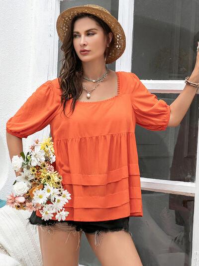 Plus Size Square Neck Half Sleeve Blouse - Clothes For Her Online Store