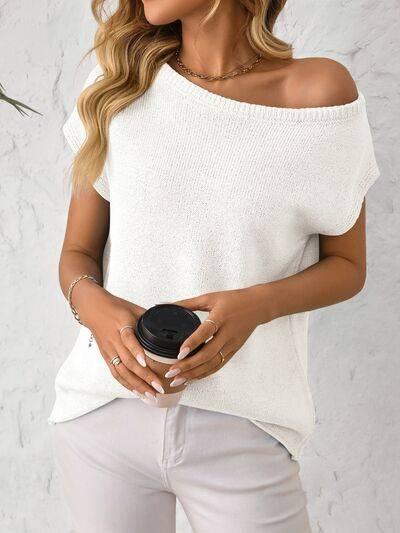 Mandy Boat Neck Short Sleeve Knit Top - Clothes For Her Online Store