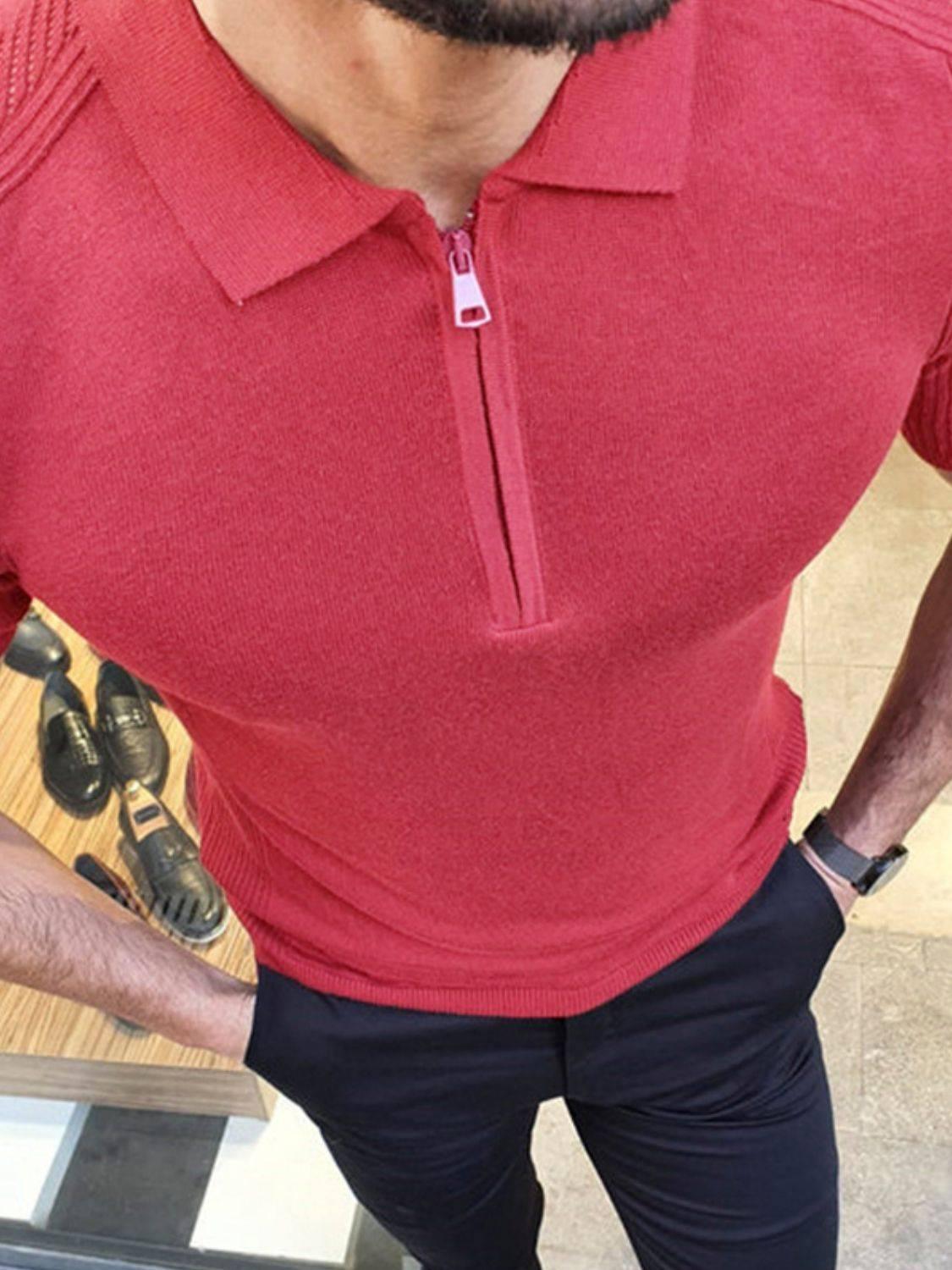 Men's Collared Neck Quarter Zip Knit Polo - Clothes For Her Online Store