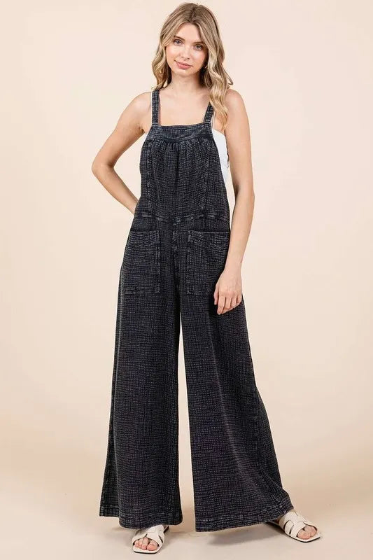 Mittoshop Textured Wide Leg Overalls - Clothes For Her Online Store