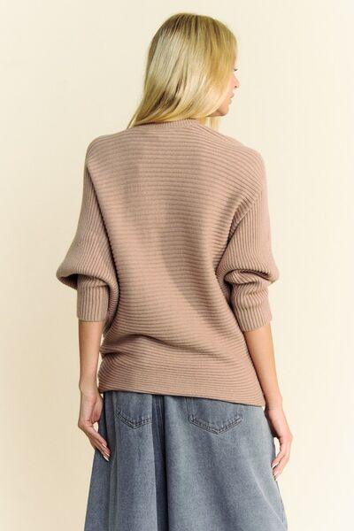 Davi & Dani Round Neck Batwing Sleeve Sweater - Clothes For Her Online Store