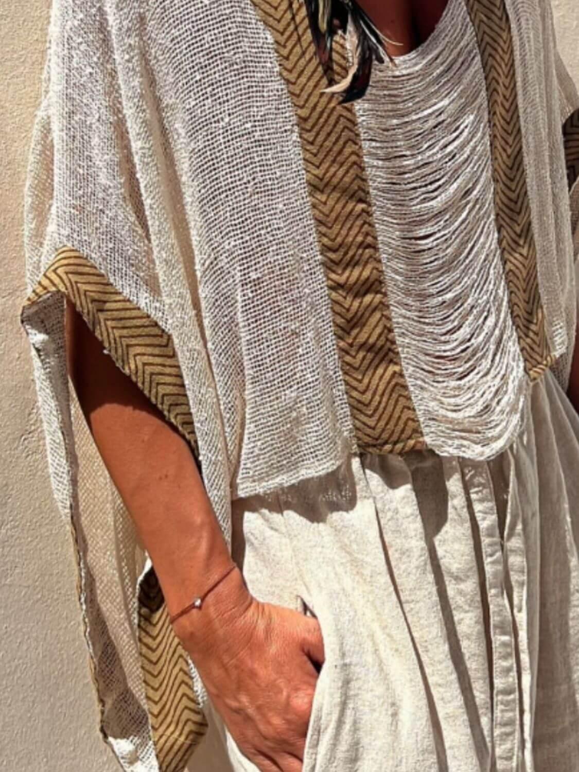 Contrast Scoop Neck Knit Cover Up - Clothes For Her Online Store