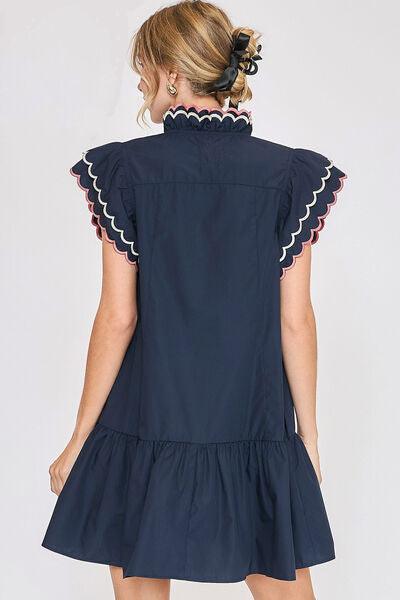 Umgee Full Size Ruffled Scalloped Sleeved Dress Plus Size - Clothes For Her Online Store