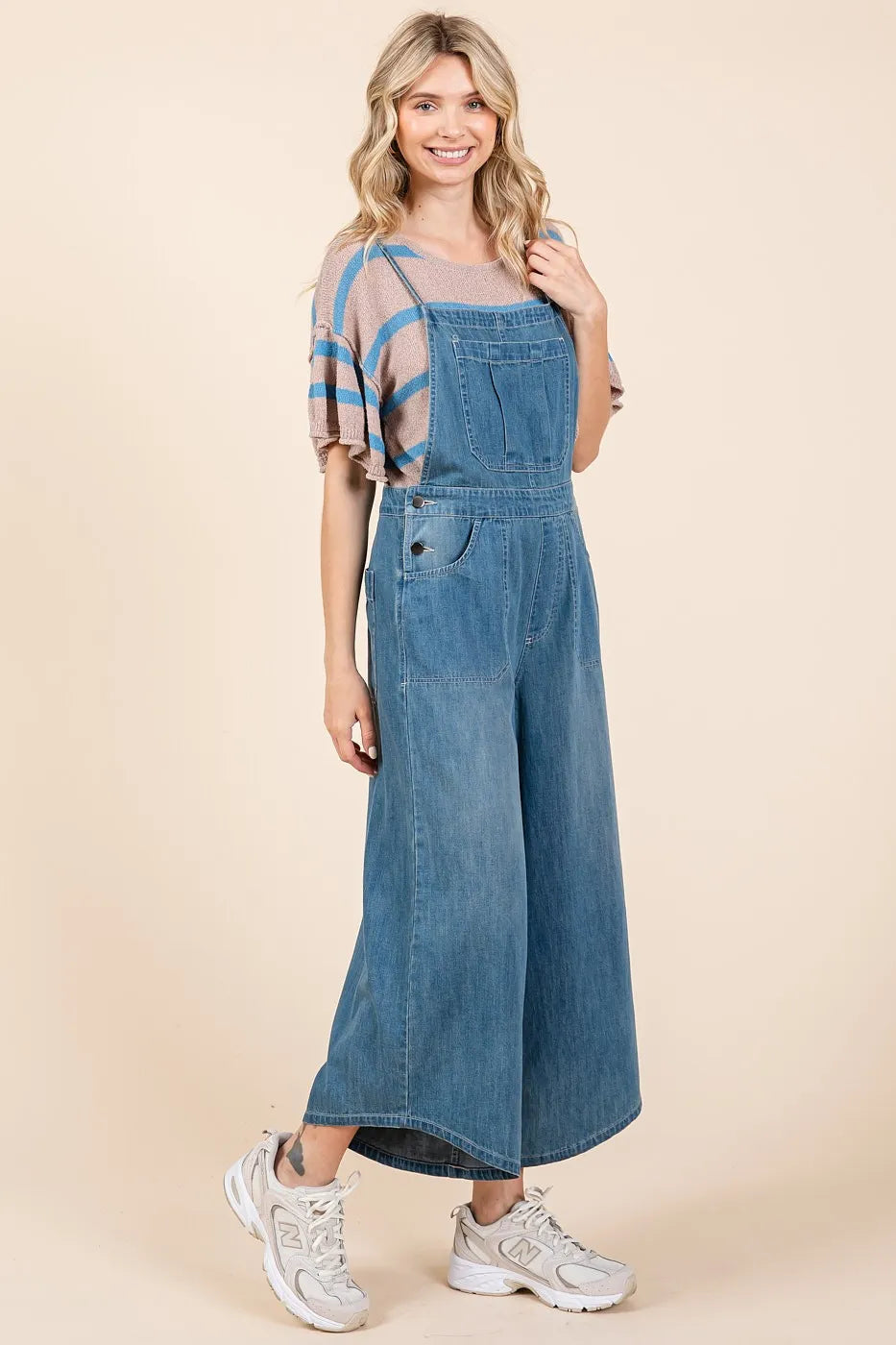 Mittoshop Denim Tie Back Sleeveless Wide Leg Overalls - Clothes For Her Online Store