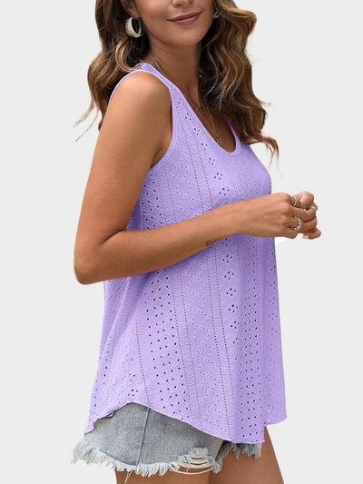 Florira Eyelet Round Neck Tank - Clothes For Her Online Store