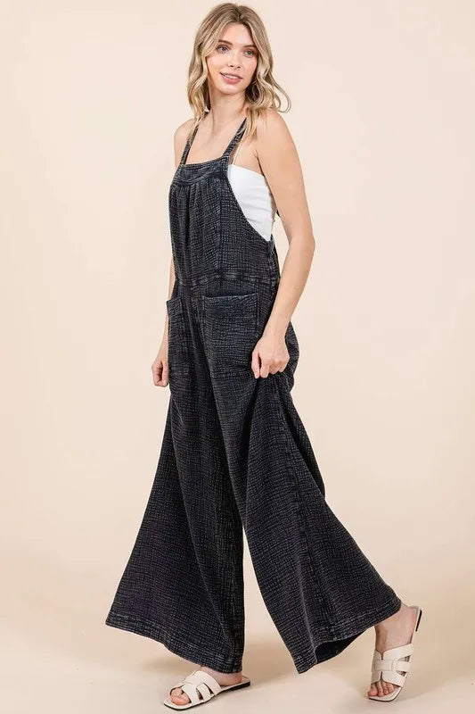 Mittoshop Textured Wide Leg Overalls - Clothes For Her Online Store