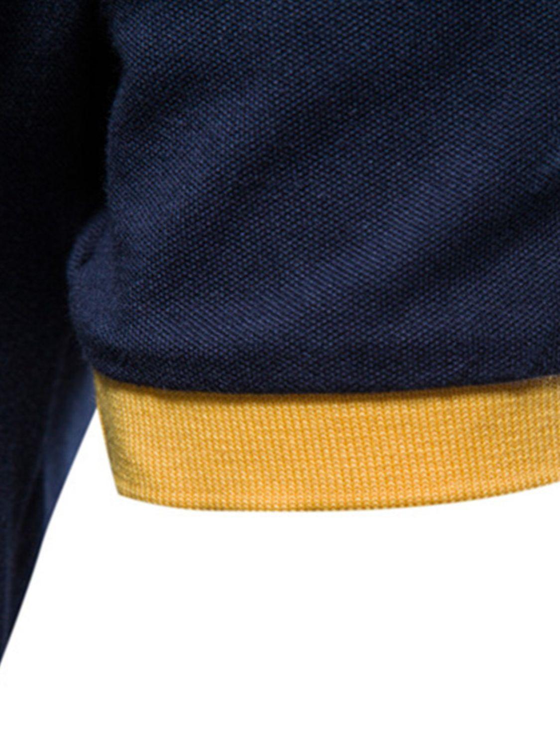 Men's Embroidered Collared Neck Striped Contrast Polo - Clothes For Her Online Store