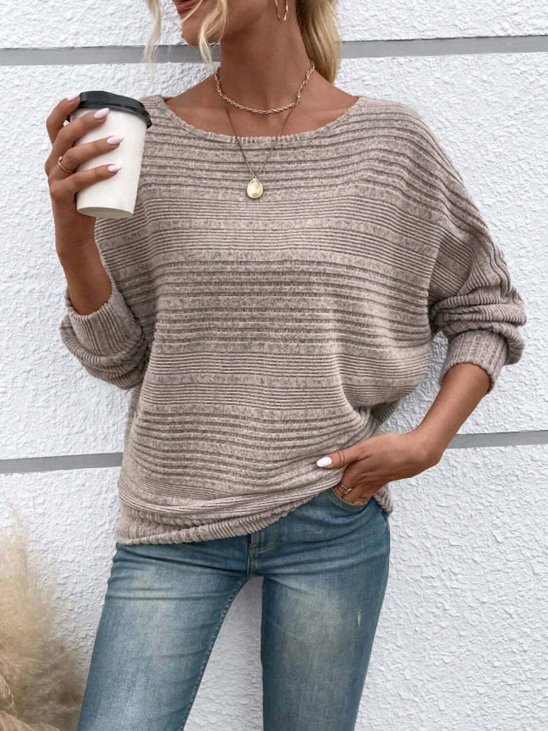 Full Size Round Neck Long Sleeve Top - Clothes For Her Online Store