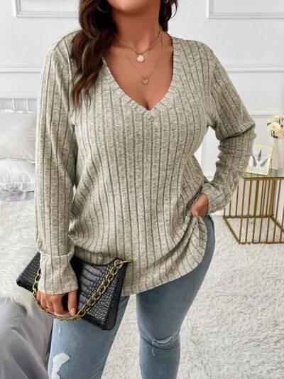 Plus Size V-Neck Long Sleeve T-Shirt - Clothes For Her Online Store