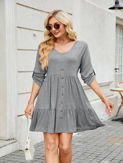 Tiered Ruched V-Neck Mini Dress - Clothes For Her Online Store