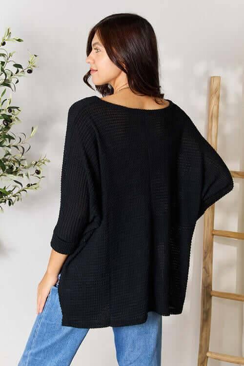 Zenana Full Size Round Neck High-Low Slit Knit Top - Clothes For Her Online Store