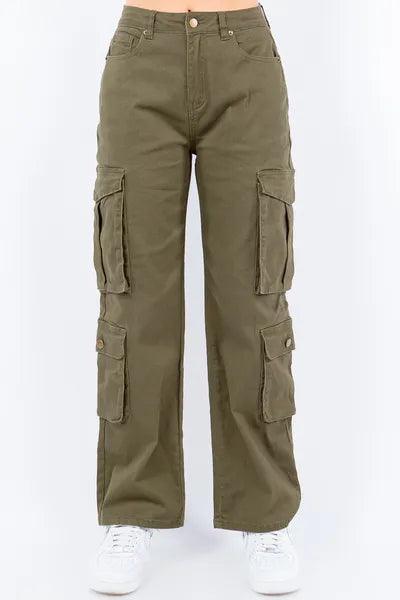 American Bazi Full Size Button Waist High Rise Cargo Pants Plus Size - Clothes For Her Online Store