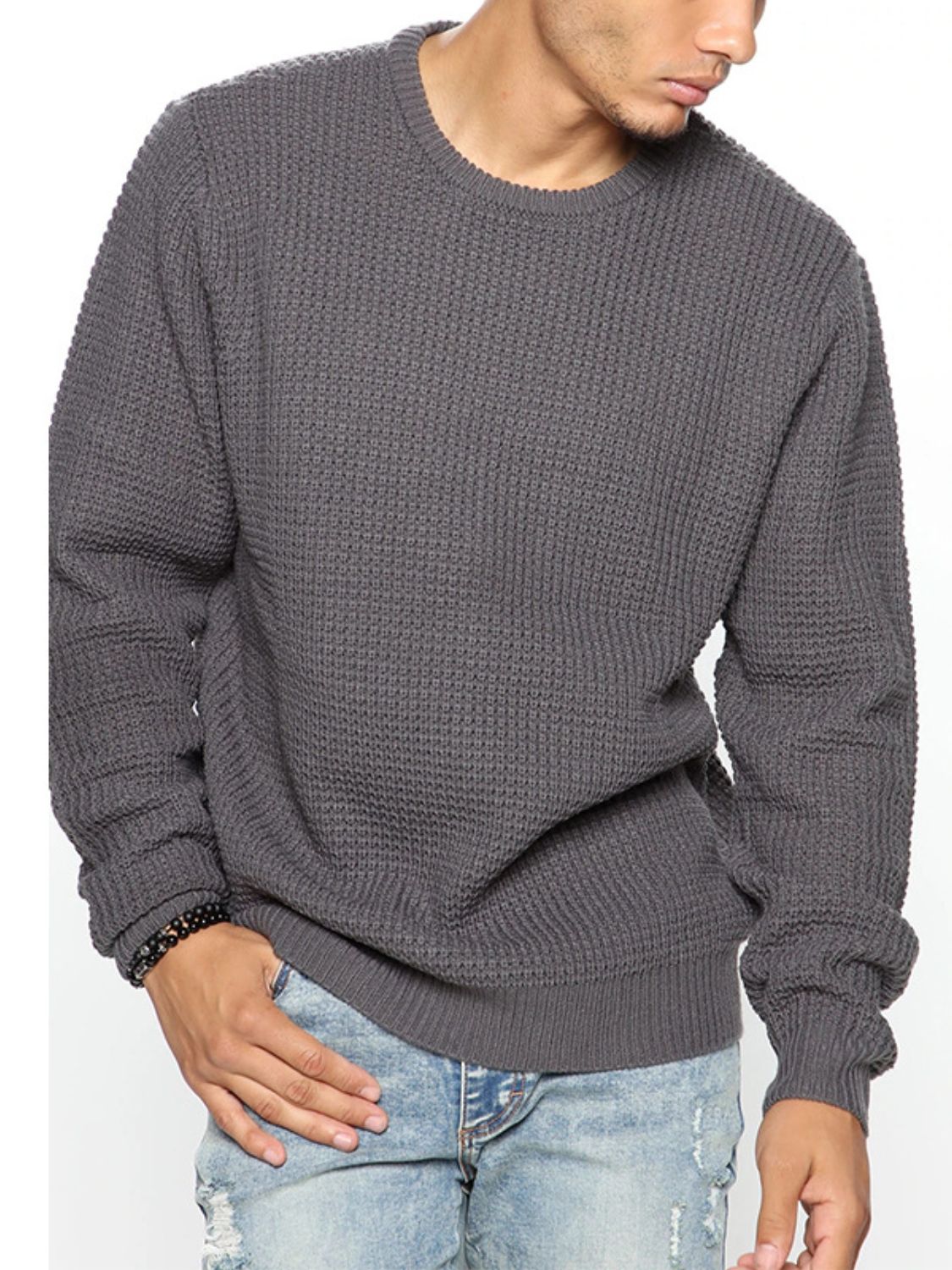 Men's Full Size Round Neck Long Sleeve Sweater Plus Size - Clothes For Her Online Store