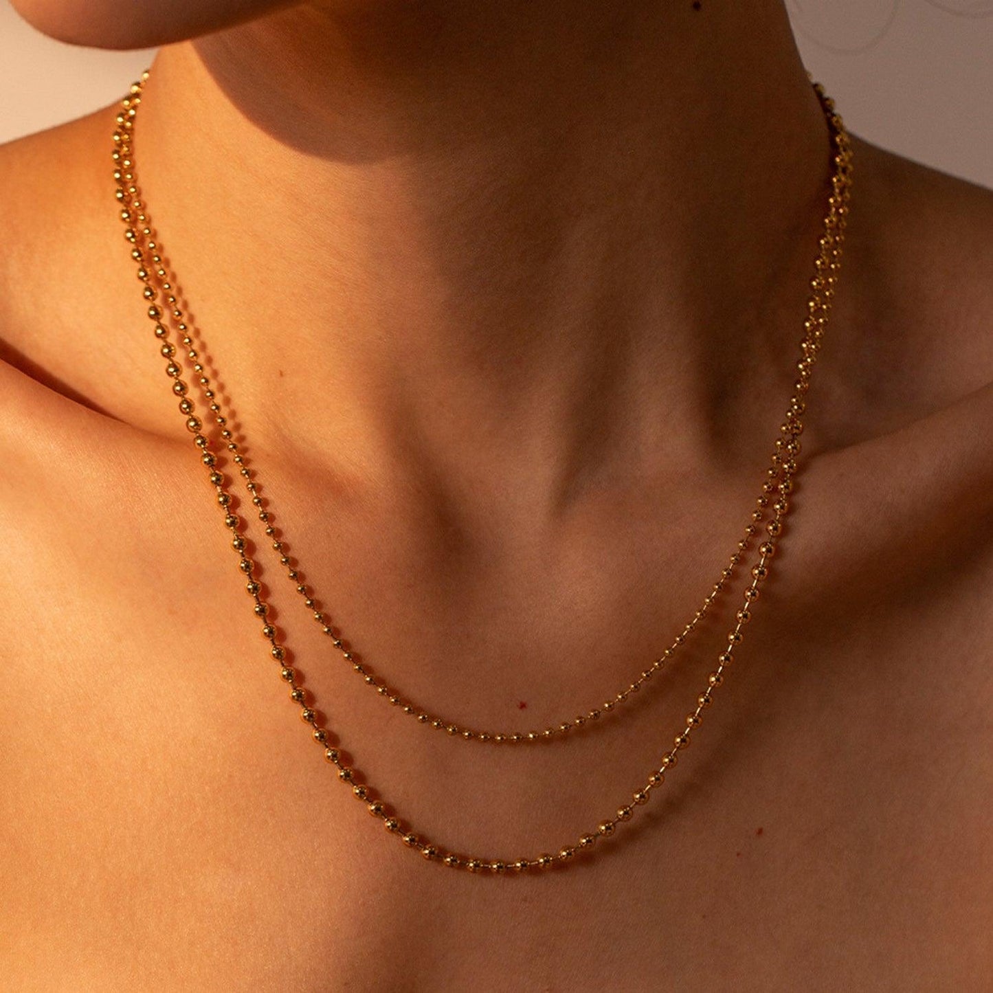 18K Gold-Plated Lobster Closure Bead Necklace - Clothes For Her Online Store