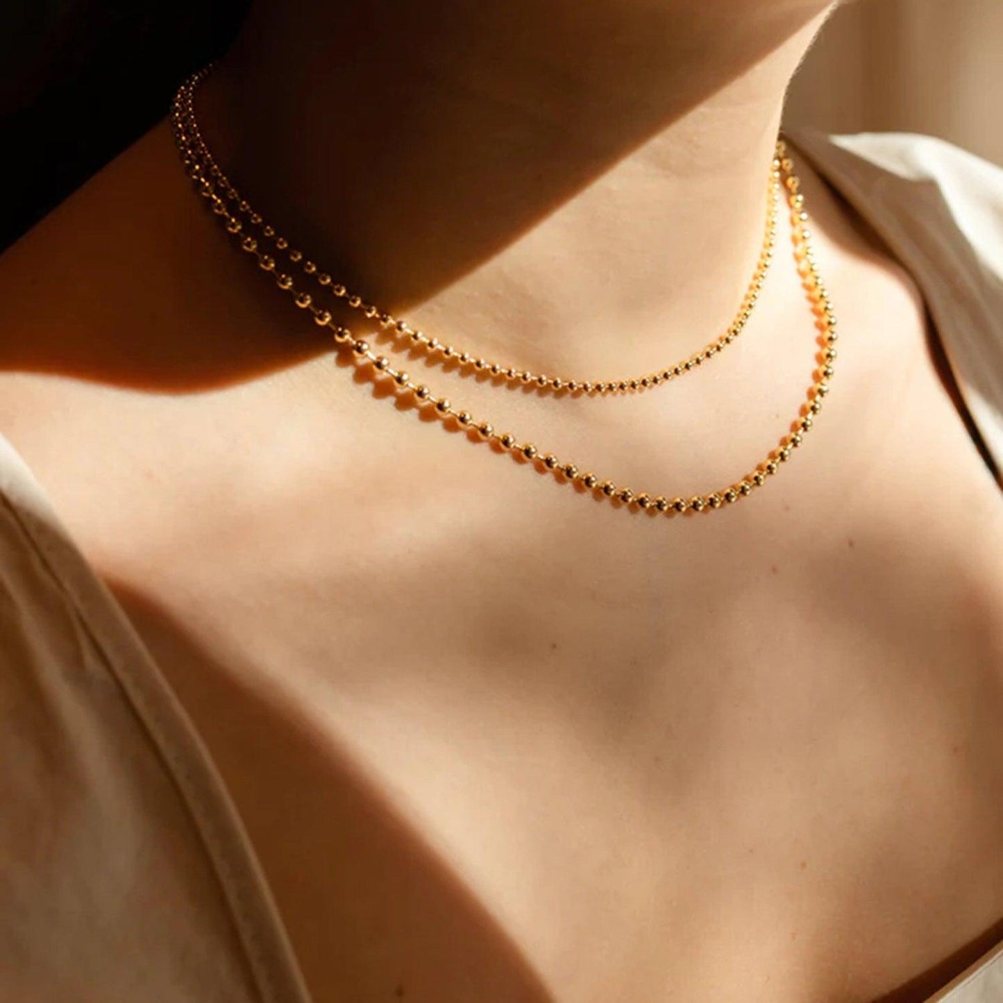 18K Gold-Plated Lobster Closure Bead Necklace - Clothes For Her Online Store