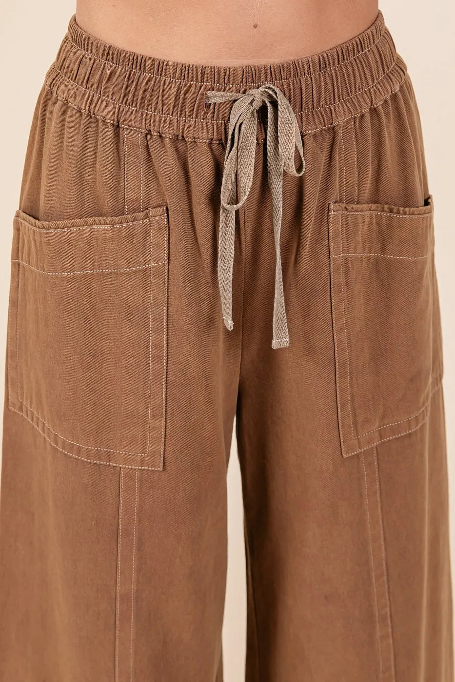 Mittoshop Mineral Wash Wide Leg Elastic Waist Twill Pants