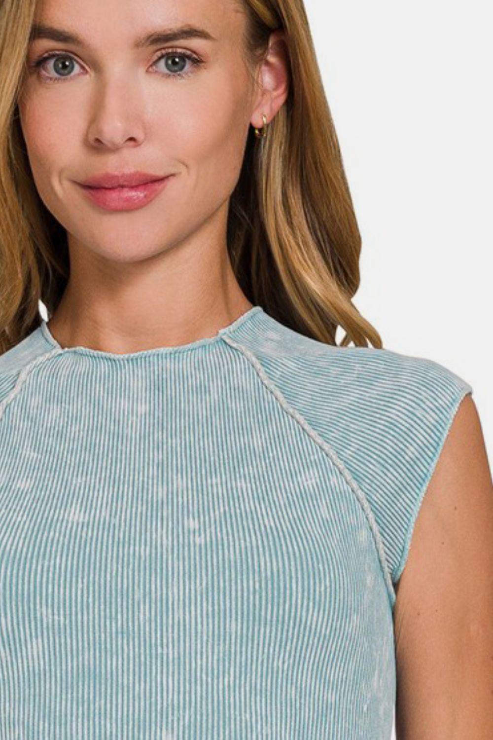 Zenana Ribbed Round Neck Cropped Top - Clothes For Her Online Store