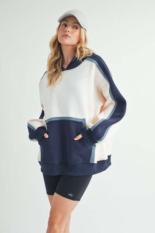 Aemi + Co Color Block Kangaroo Pocketed Hoodie - Clothes For Her Online Store