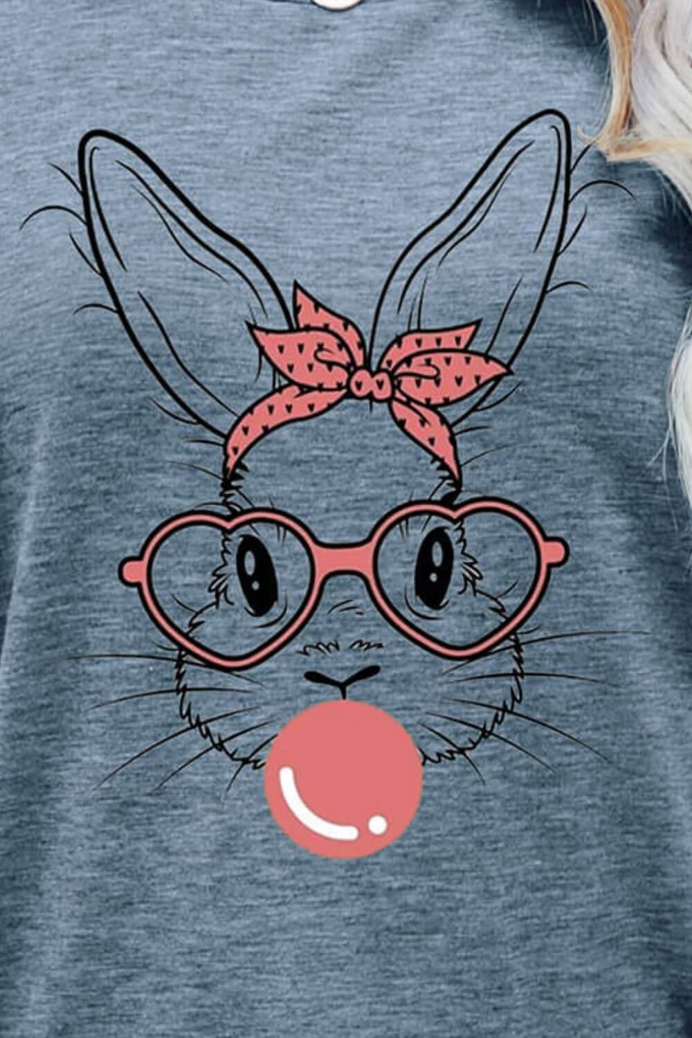 Easter Bunny Graphic Round Neck T-Shirt - Clothes For Her Online Store