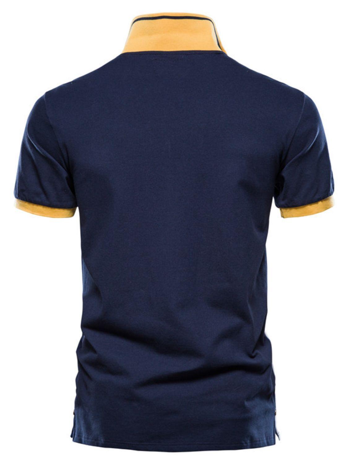 Men's Embroidered Collared Neck Striped Contrast Polo - Clothes For Her Online Store
