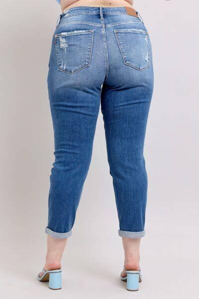 Judy Blue Full Size Button Fly Distressed Jeans with Pockets Plus Size - Clothes For Her Online Store